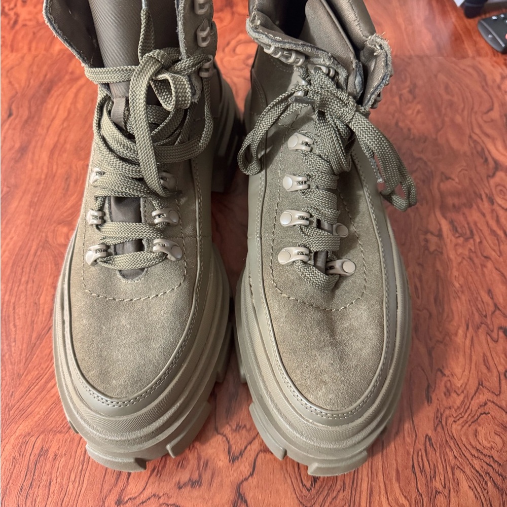 Zara Olive Green Combat Moto Boots